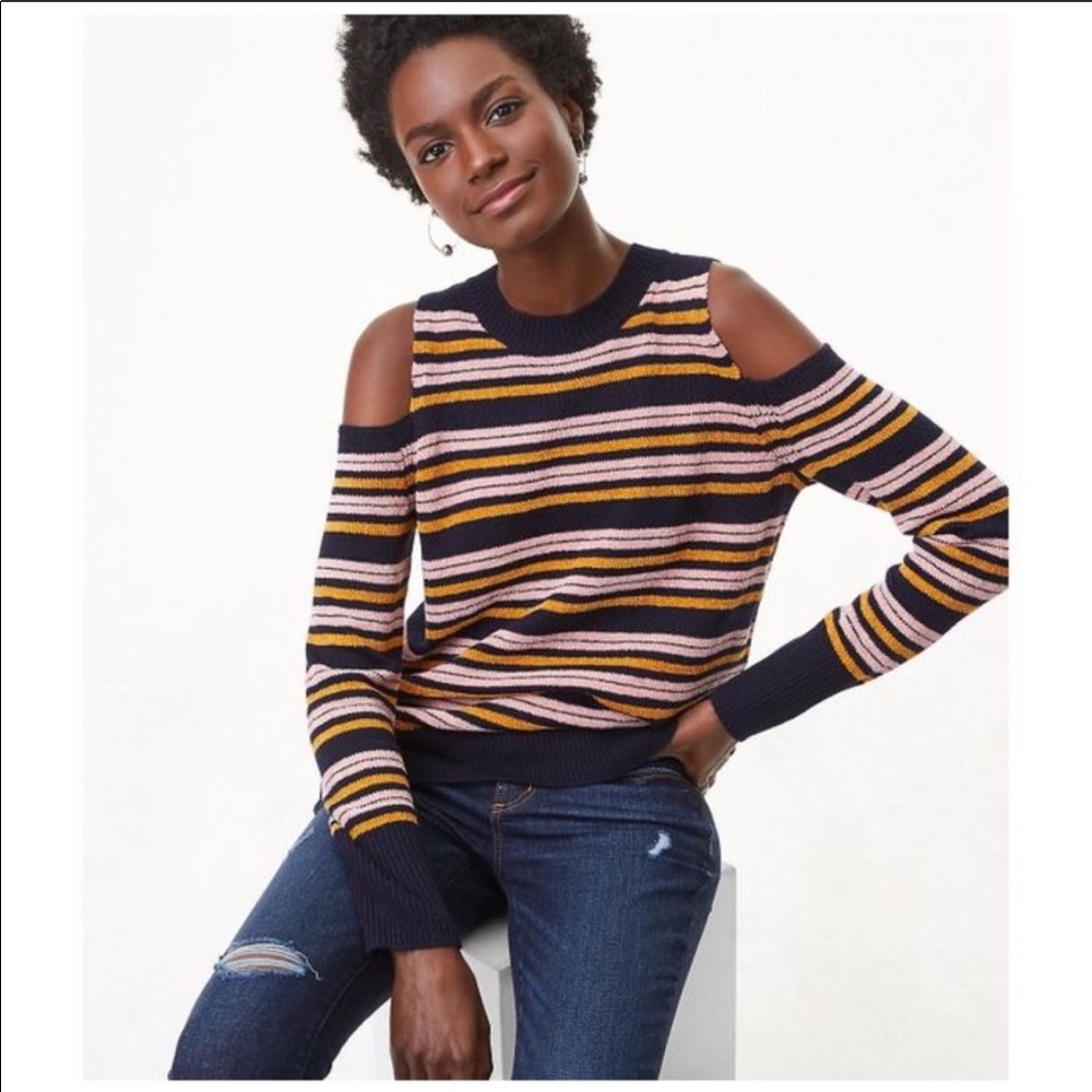 LOFT Stripped Cold Shoulder Sweater